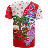 Puerto Rico Christmas T Shirt with Taino Symbols Palm Tree Bongos and Holiday Pattern Design - Wonder Print Shop