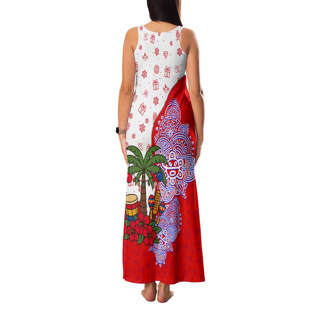 Puerto Rico Christmas Tank Maxi Dress with Taino Symbols Palm Tree Bongos and Holiday Pattern Design - Wonder Print Shop