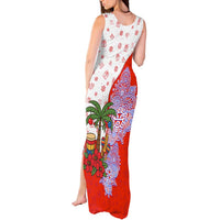 Puerto Rico Christmas Tank Maxi Dress with Taino Symbols Palm Tree Bongos and Holiday Pattern Design - Wonder Print Shop
