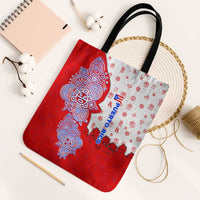 Puerto Rico Christmas Tote Bag with Taino Symbols Palm Tree Bongos and Holiday Pattern Design - Wonder Print Shop