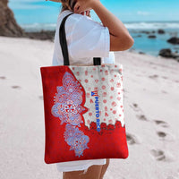 Puerto Rico Christmas Tote Bag with Taino Symbols Palm Tree Bongos and Holiday Pattern Design - Wonder Print Shop