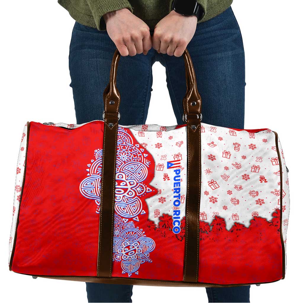 Puerto Rico Christmas Travel Bag with Taino Symbols Palm Tree Bongos and Holiday Pattern Design - Wonder Print Shop