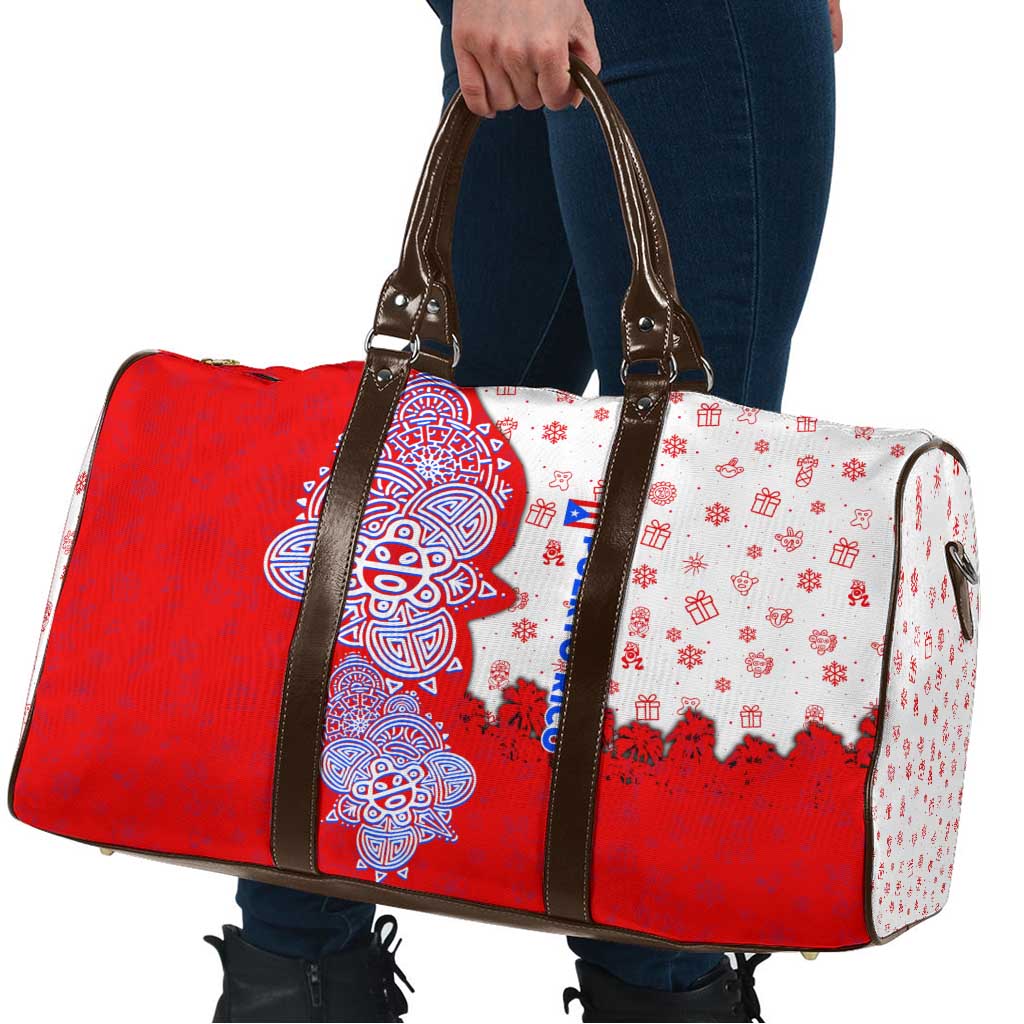 Puerto Rico Christmas Travel Bag with Taino Symbols Palm Tree Bongos and Holiday Pattern Design - Wonder Print Shop