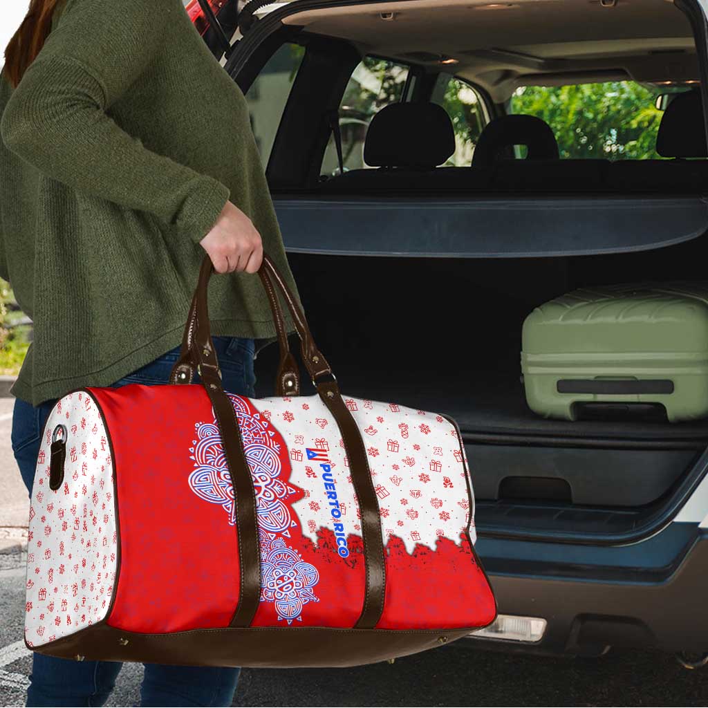 Puerto Rico Christmas Travel Bag with Taino Symbols Palm Tree Bongos and Holiday Pattern Design - Wonder Print Shop