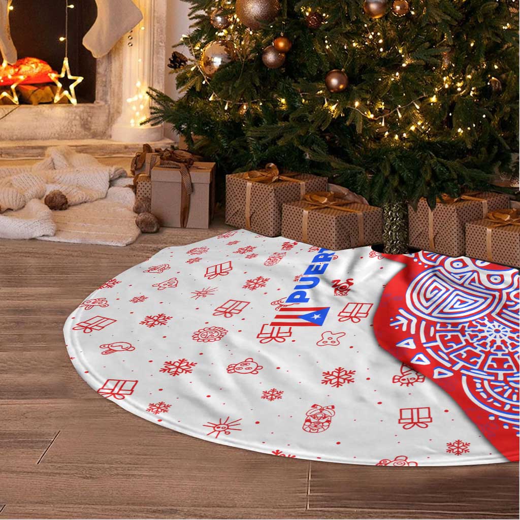 Puerto Rico Christmas Tree Skirt with Taino Symbols Palm Tree Bongos and Holiday Pattern Design - Wonder Print Shop