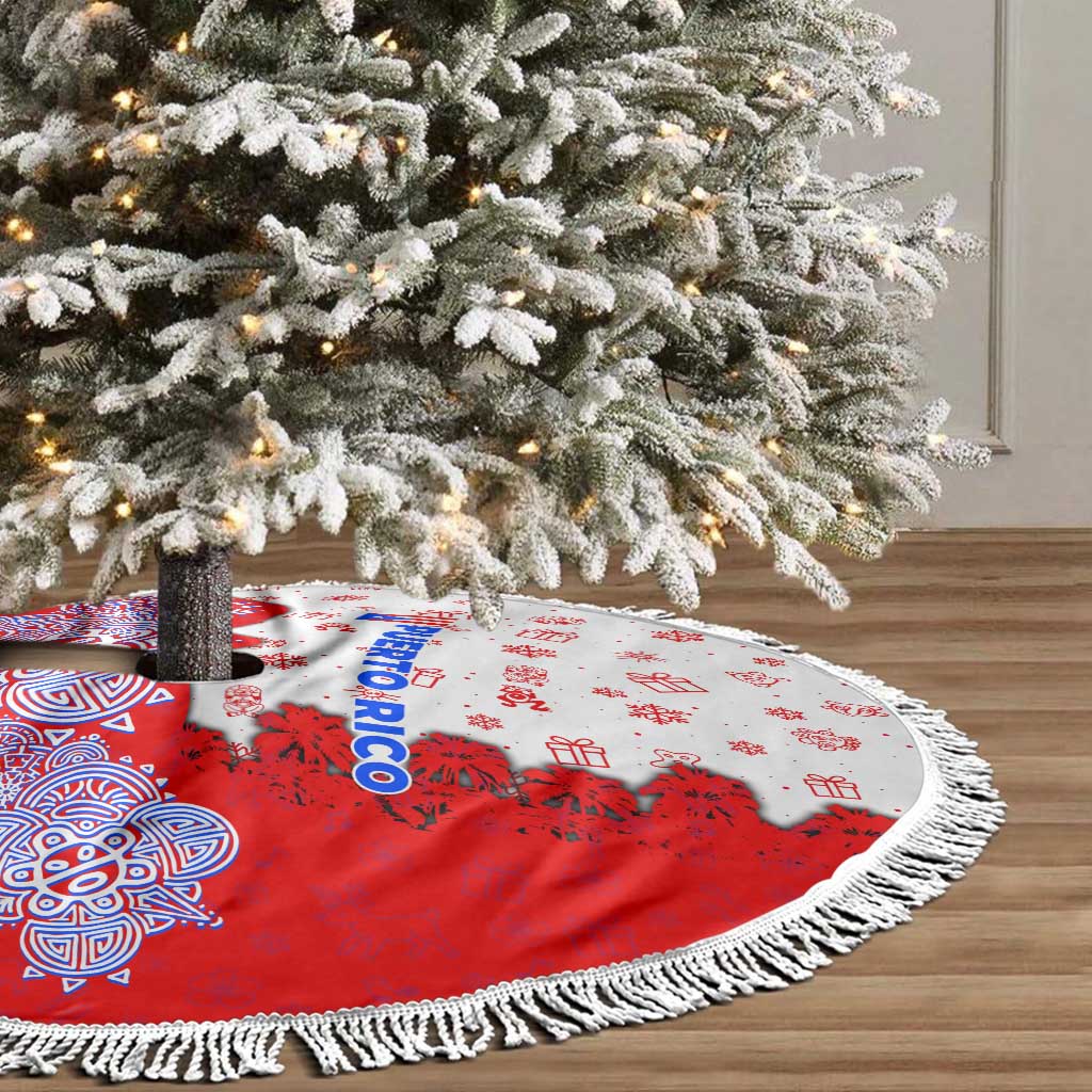 Puerto Rico Christmas Tree Skirt with Taino Symbols Palm Tree Bongos and Holiday Pattern Design - Wonder Print Shop