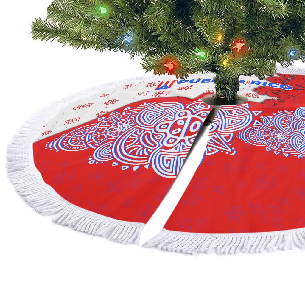 Puerto Rico Christmas Tree Skirt with Taino Symbols Palm Tree Bongos and Holiday Pattern Design - Wonder Print Shop