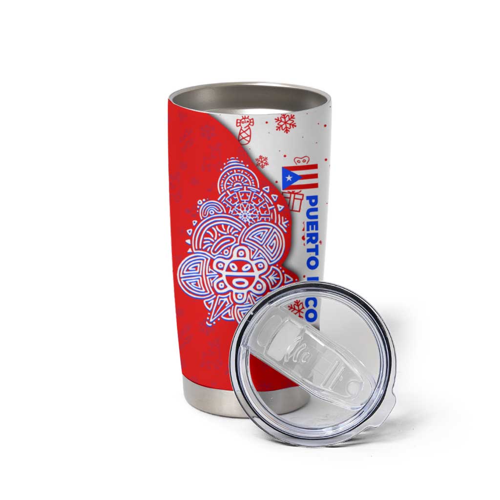 Puerto Rico Christmas Tumbler Cup with Taino Symbols Palm Tree Bongos and Holiday Pattern Design - Wonder Print Shop