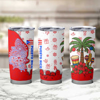 Puerto Rico Christmas Tumbler Cup with Taino Symbols Palm Tree Bongos and Holiday Pattern Design - Wonder Print Shop