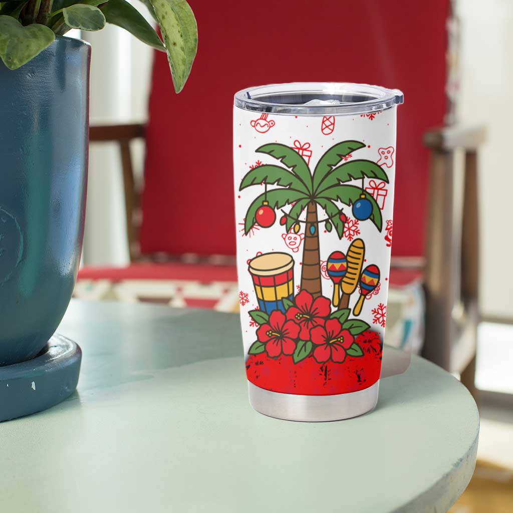 Puerto Rico Christmas Tumbler Cup with Taino Symbols Palm Tree Bongos and Holiday Pattern Design - Wonder Print Shop