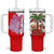Puerto Rico Christmas Tumbler With Handle with Taino Symbols Palm Tree Bongos and Holiday Pattern Design - Wonder Print Shop