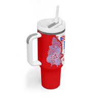 Puerto Rico Christmas Tumbler With Handle with Taino Symbols Palm Tree Bongos and Holiday Pattern Design - Wonder Print Shop