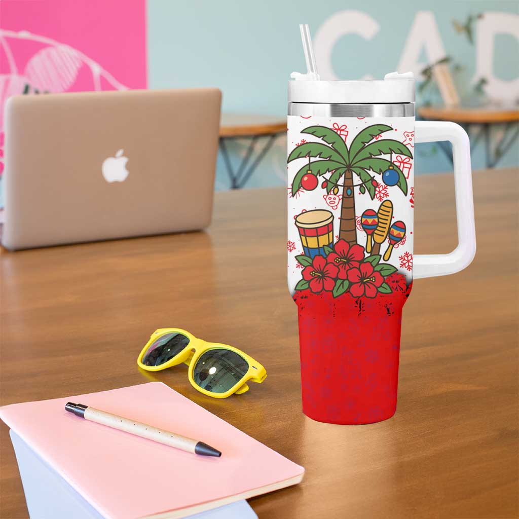Puerto Rico Christmas Tumbler With Handle with Taino Symbols Palm Tree Bongos and Holiday Pattern Design - Wonder Print Shop