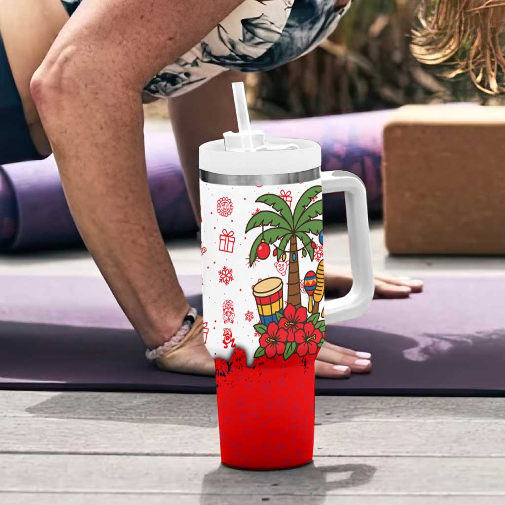 Puerto Rico Christmas Tumbler With Handle with Taino Symbols Palm Tree Bongos and Holiday Pattern Design - Wonder Print Shop