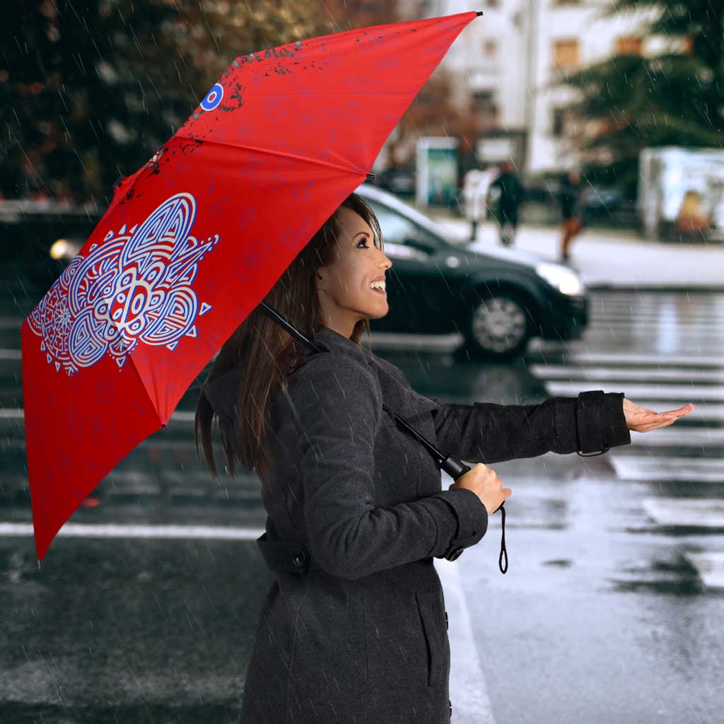 Puerto Rico Christmas Umbrella with Taino Symbols Palm Tree Bongos and Holiday Pattern Design - Wonder Print Shop