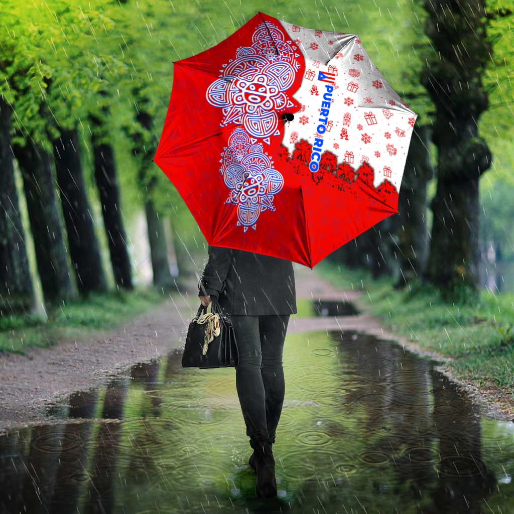 Puerto Rico Christmas Umbrella with Taino Symbols Palm Tree Bongos and Holiday Pattern Design - Wonder Print Shop