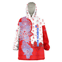 Puerto Rico Christmas Wearable Blanket Hoodie with Taino Symbols Palm Tree Bongos and Holiday Pattern Design - Wonder Print Shop