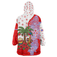 Puerto Rico Christmas Wearable Blanket Hoodie with Taino Symbols Palm Tree Bongos and Holiday Pattern Design - Wonder Print Shop