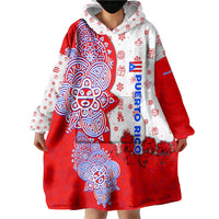 Puerto Rico Christmas Wearable Blanket Hoodie with Taino Symbols Palm Tree Bongos and Holiday Pattern Design - Wonder Print Shop