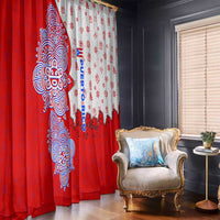 Puerto Rico Christmas Window Curtain with Taino Symbols Palm Tree Bongos and Holiday Pattern Design - Wonder Print Shop