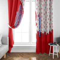 Puerto Rico Christmas Window Curtain with Taino Symbols Palm Tree Bongos and Holiday Pattern Design - Wonder Print Shop