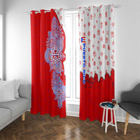 Puerto Rico Christmas Window Curtain with Taino Symbols Palm Tree Bongos and Holiday Pattern Design - Wonder Print Shop