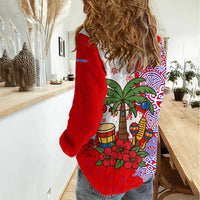 Puerto Rico Christmas Women Casual Shirt with Taino Symbols Palm Tree Bongos and Holiday Pattern Design - Wonder Print Shop