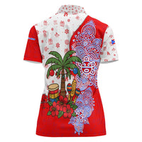 Puerto Rico Christmas Women Polo Shirt with Taino Symbols Palm Tree Bongos and Holiday Pattern Design - Wonder Print Shop