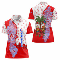 Puerto Rico Christmas Women Polo Shirt with Taino Symbols Palm Tree Bongos and Holiday Pattern Design - Wonder Print Shop