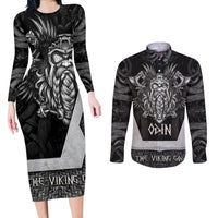 Odin The Viking God Couples Matching Long Sleeve Bodycon Dress and Long Sleeve Button Shirts - Wonder Print Shop