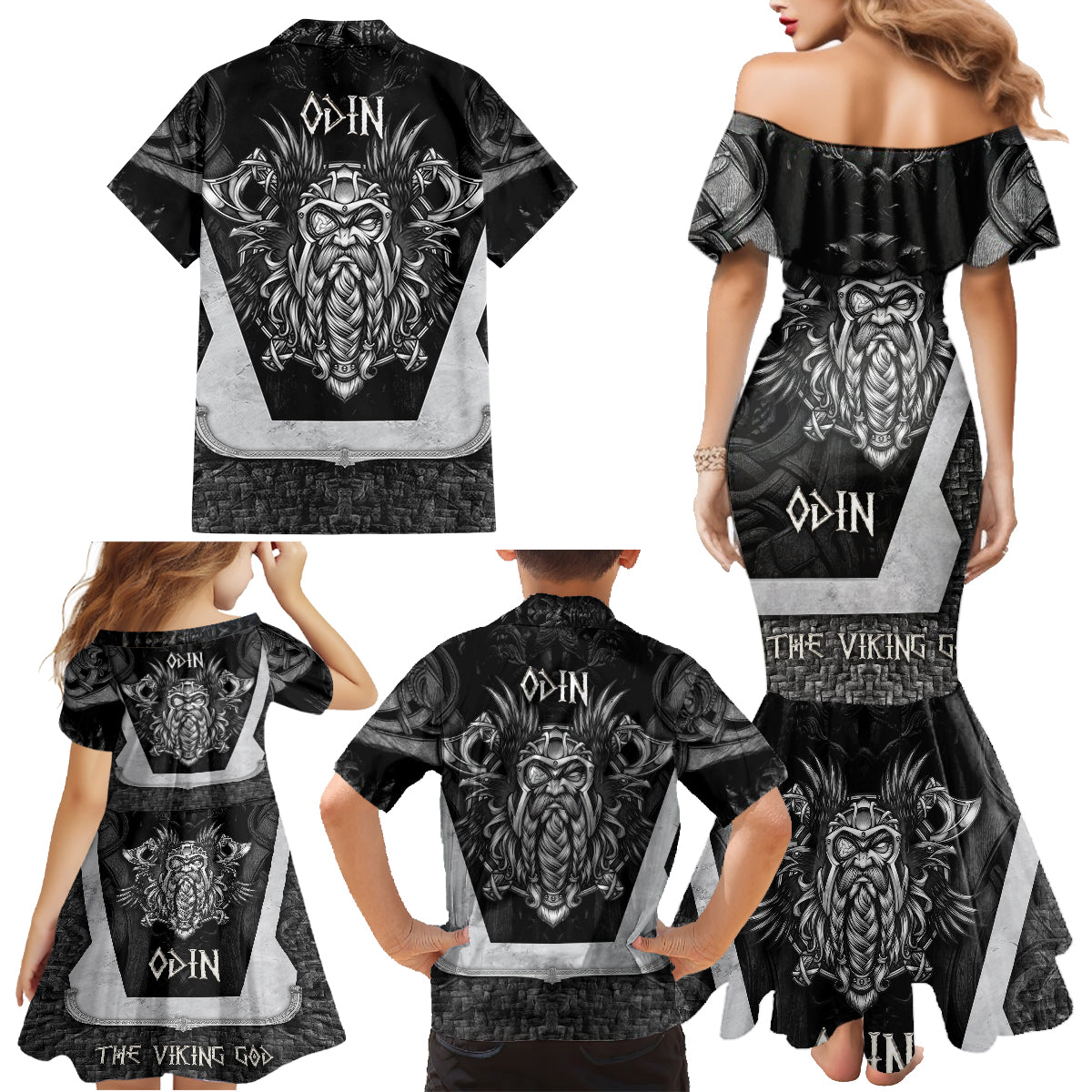 Odin The Viking God Family Matching Mermaid Dress and Hawaiian Shirt - Wonder Print Shop