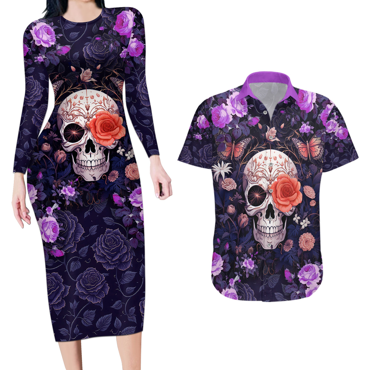 Warning This Tattooed Give Does Not Play Well With Stupid People Couples Matching Long Sleeve Bodycon Dress and Hawaiian Shirt - Wonder Print Shop