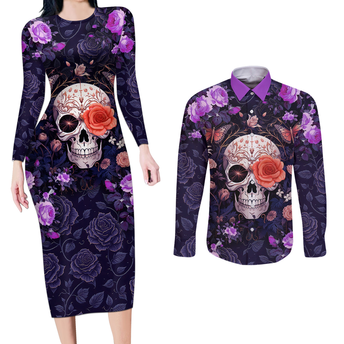 Warning This Tattooed Give Does Not Play Well With Stupid People Couples Matching Long Sleeve Bodycon Dress and Long Sleeve Button Shirts - Wonder Print Shop