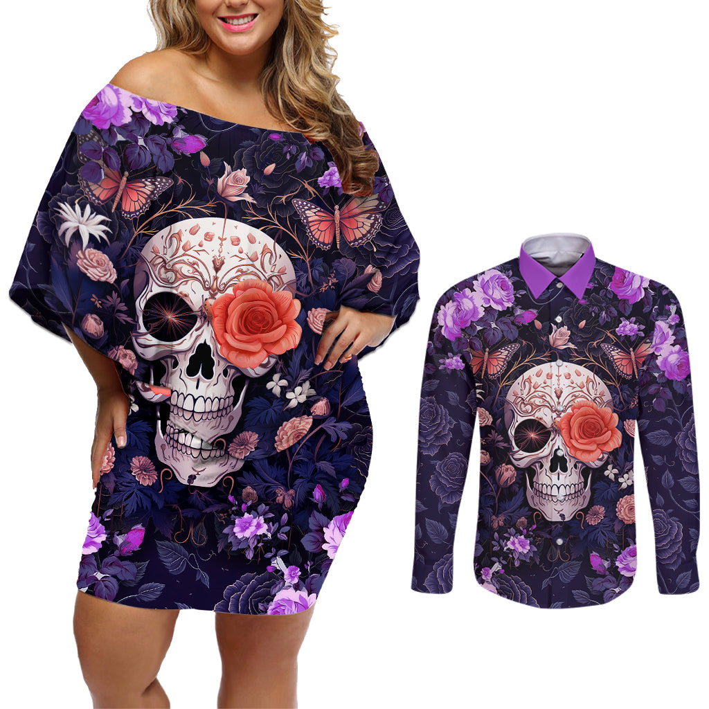 Warning This Tattooed Give Does Not Play Well With Stupid People Couples Matching Off Shoulder Short Dress and Long Sleeve Button Shirts - Wonder Print Shop