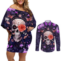 Warning This Tattooed Give Does Not Play Well With Stupid People Couples Matching Off Shoulder Short Dress and Long Sleeve Button Shirts - Wonder Print Shop
