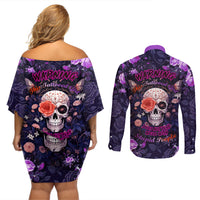 Warning This Tattooed Give Does Not Play Well With Stupid People Couples Matching Off Shoulder Short Dress and Long Sleeve Button Shirts - Wonder Print Shop