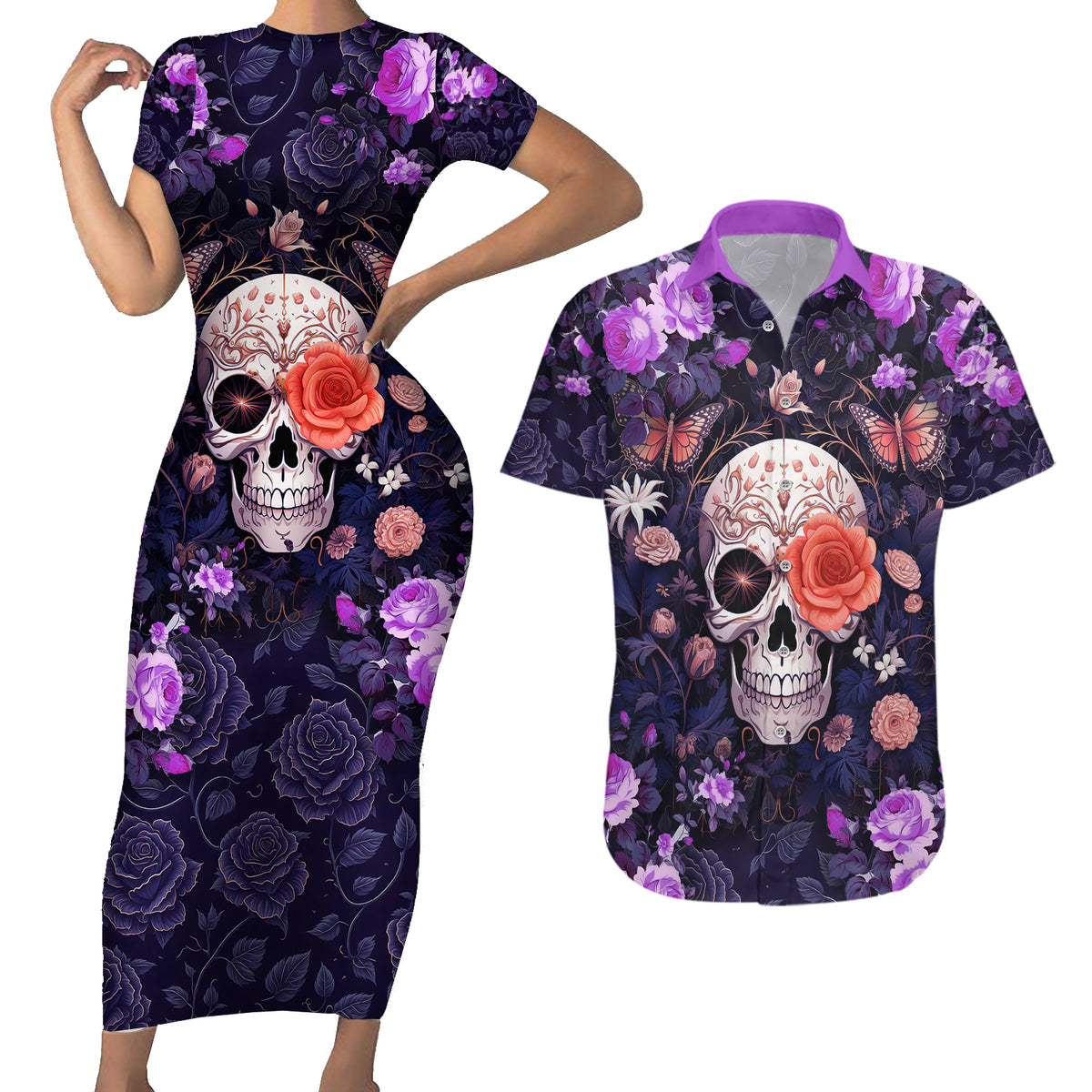 Warning This Tattooed Give Does Not Play Well With Stupid People Couples Matching Short Sleeve Bodycon Dress and Hawaiian Shirt - Wonder Print Shop