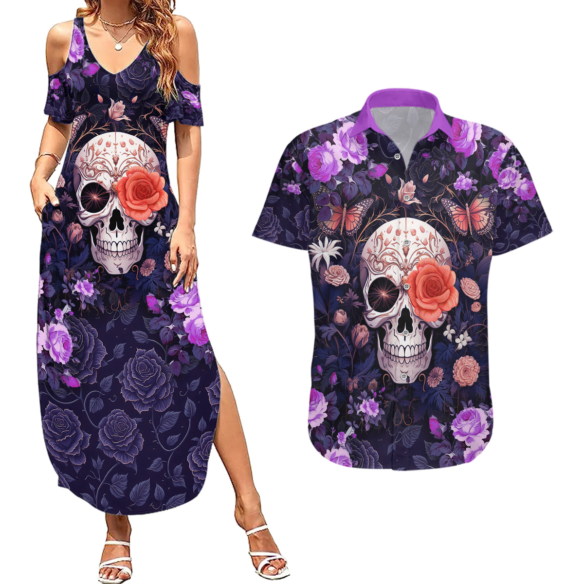 Warning This Tattooed Give Does Not Play Well With Stupid People Couples Matching Summer Maxi Dress and Hawaiian Shirt - Wonder Print Shop