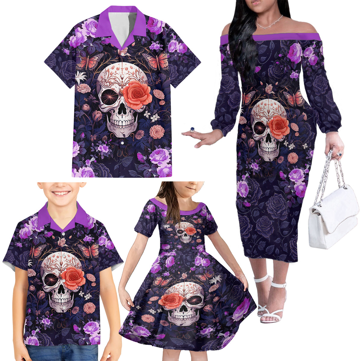 Warning This Tattooed Give Does Not Play Well With Stupid People Family Matching Off Shoulder Long Sleeve Dress and Hawaiian Shirt - Wonder Print Shop