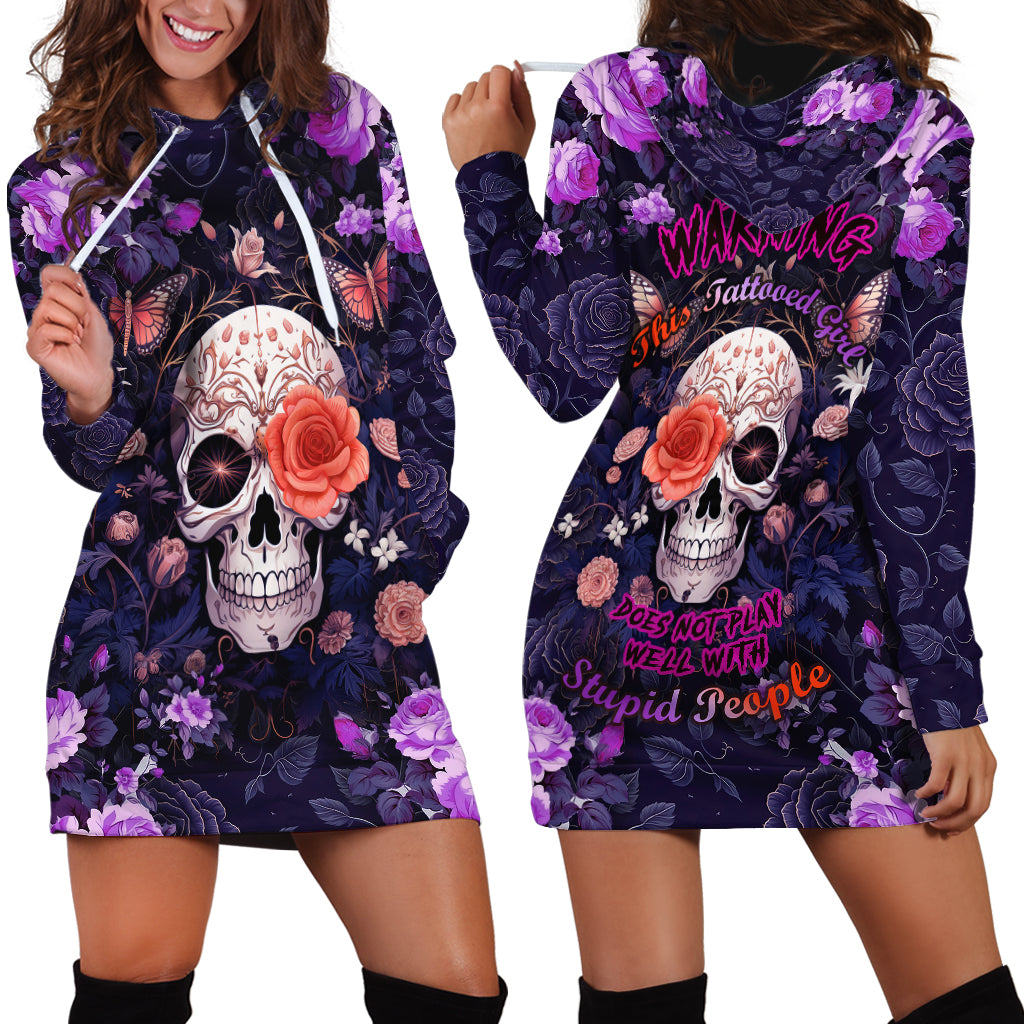 Warning This Tattooed Give Does Not Play Well With Stupid People Hoodie Dress - Wonder Print Shop