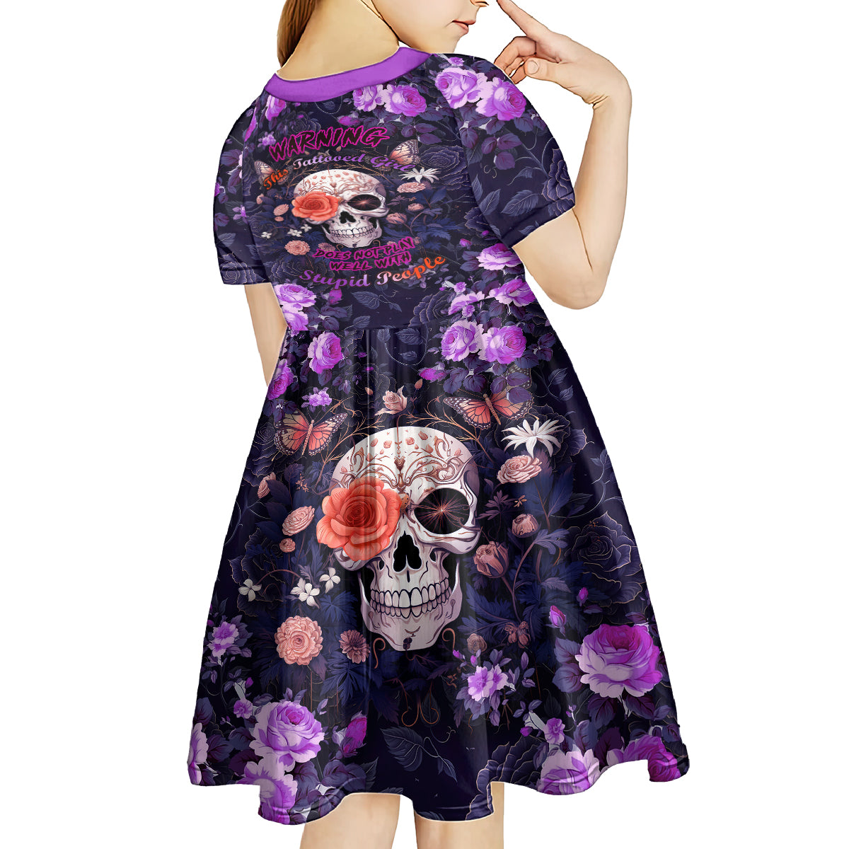 Warning This Tattooed Give Does Not Play Well With Stupid People Kid Short Sleeve Dress - Wonder Print Shop