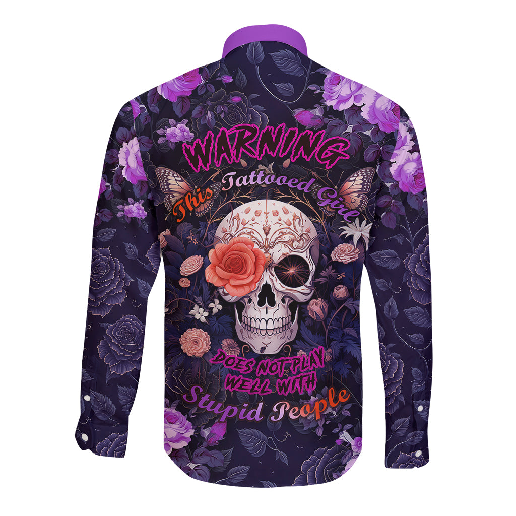 Warning This Tattooed Give Does Not Play Well With Stupid People Long Sleeve Button Shirt - Wonder Print Shop