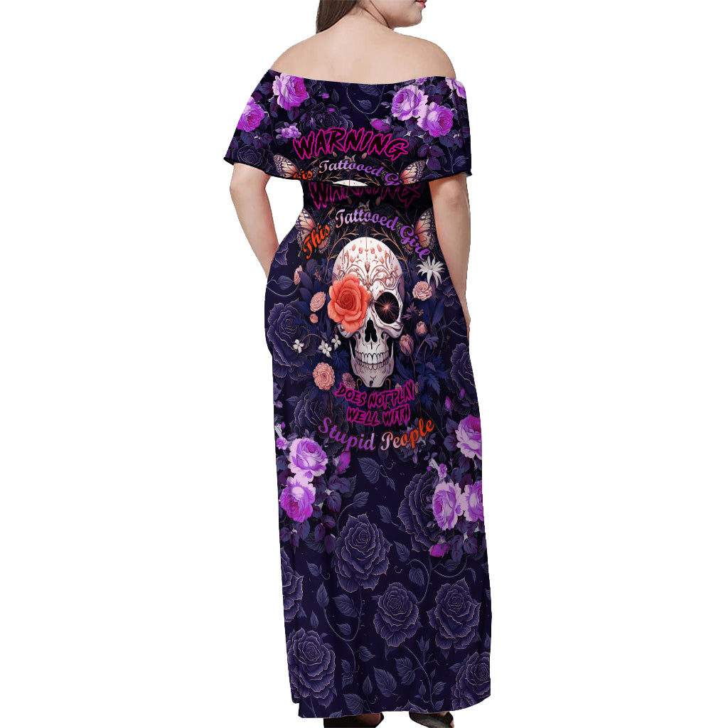 Warning This Tattooed Give Does Not Play Well With Stupid People Off Shoulder Maxi Dress - Wonder Print Shop