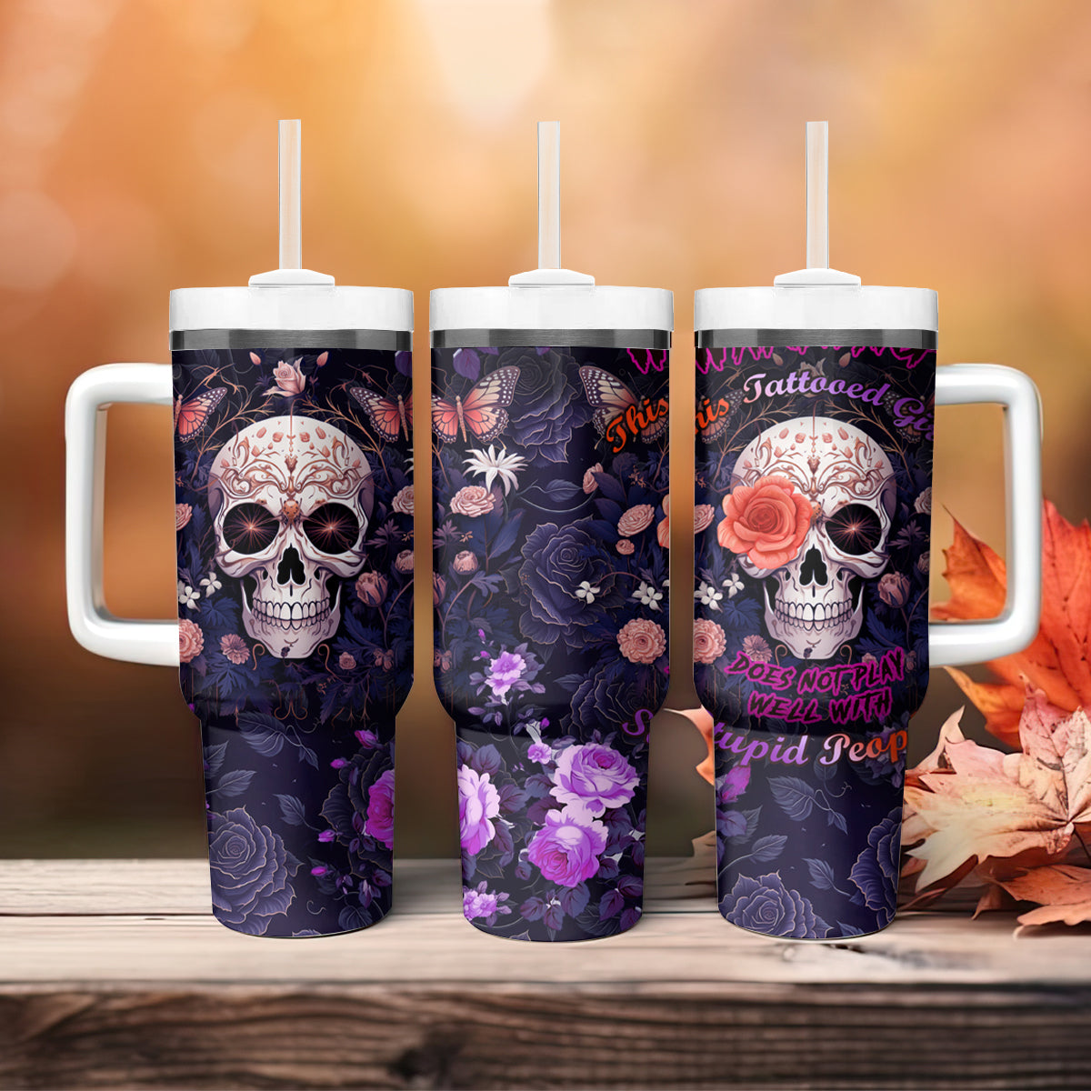 Warning This Tattooed Give Does Not Play Well With Stupid People Tumbler With Handle - Wonder Print Shop