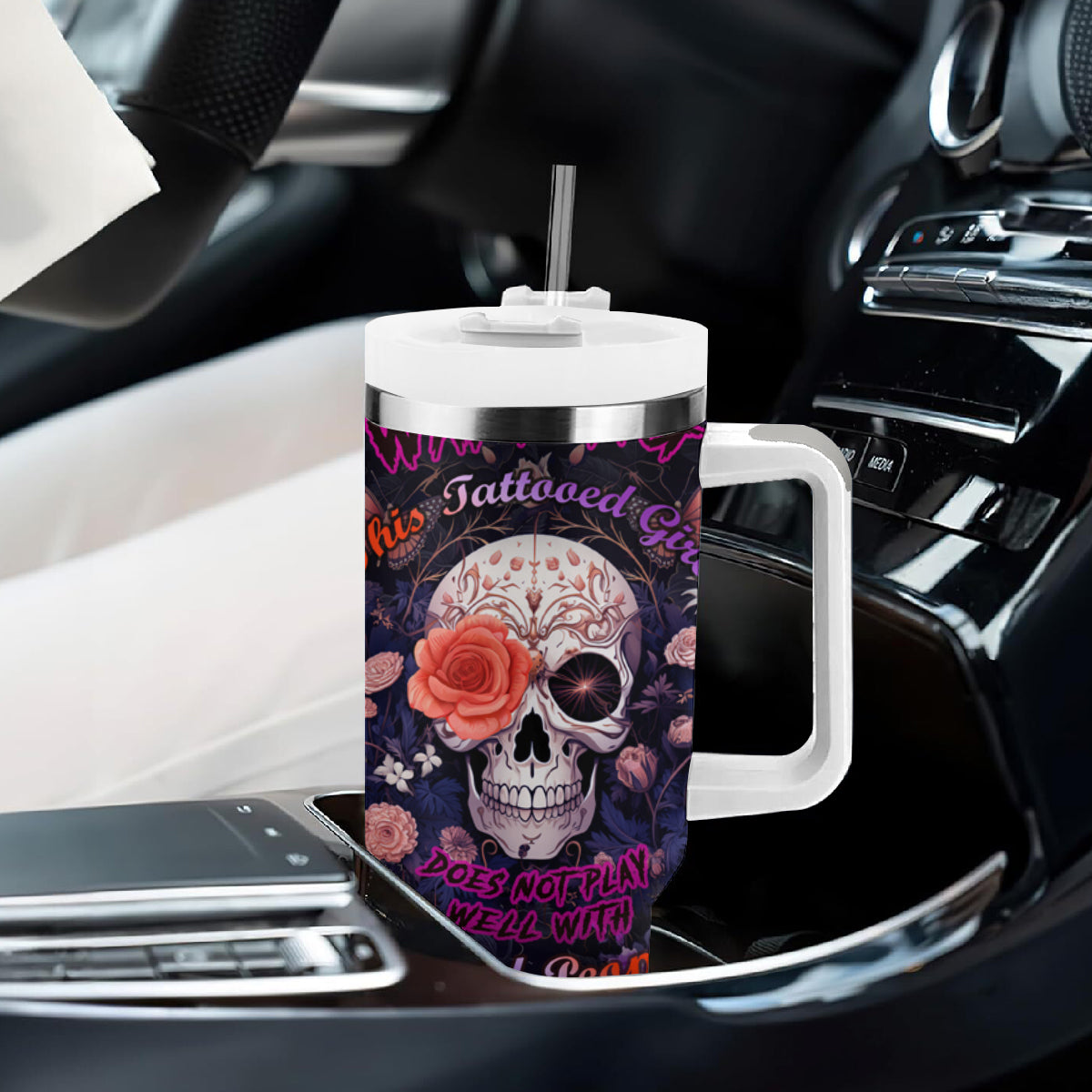 Warning This Tattooed Give Does Not Play Well With Stupid People Tumbler With Handle - Wonder Print Shop