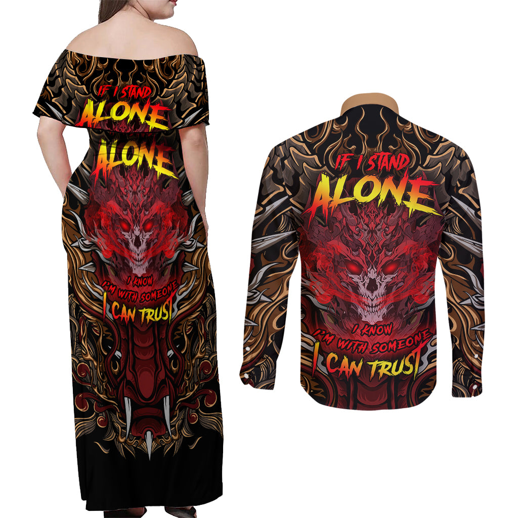 If I Stand Alone I Know I'm With Someone I Can Trust Couples Matching Off Shoulder Maxi Dress and Long Sleeve Button Shirts - Wonder Print Shop