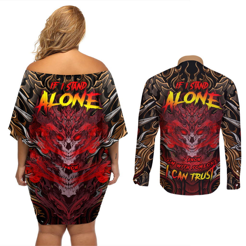 If I Stand Alone I Know I'm With Someone I Can Trust Couples Matching Off Shoulder Short Dress and Long Sleeve Button Shirts - Wonder Print Shop