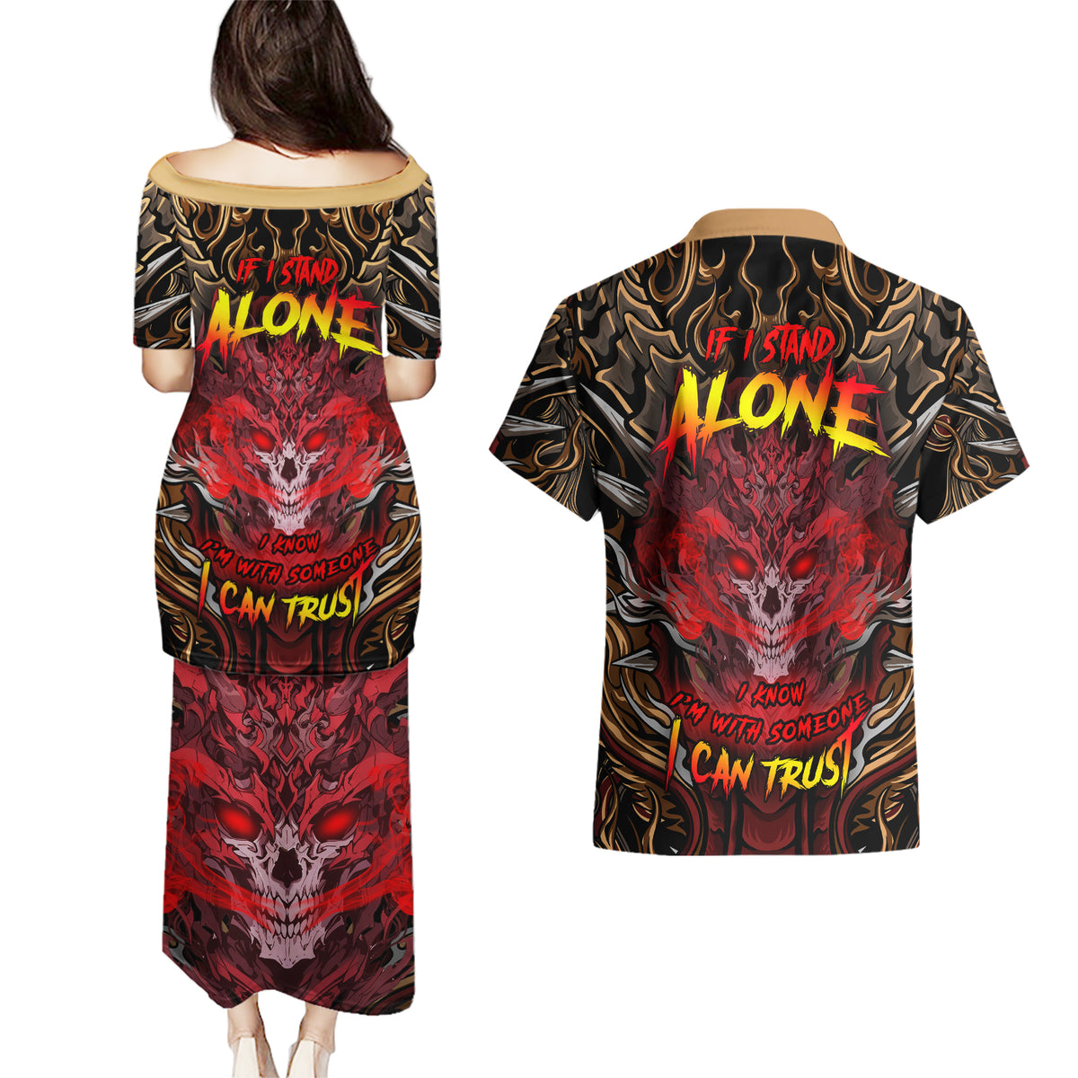 If I Stand Alone I Know I'm With Someone I Can Trust Couples Matching Puletasi Dress and Hawaiian Shirt - Wonder Print Shop