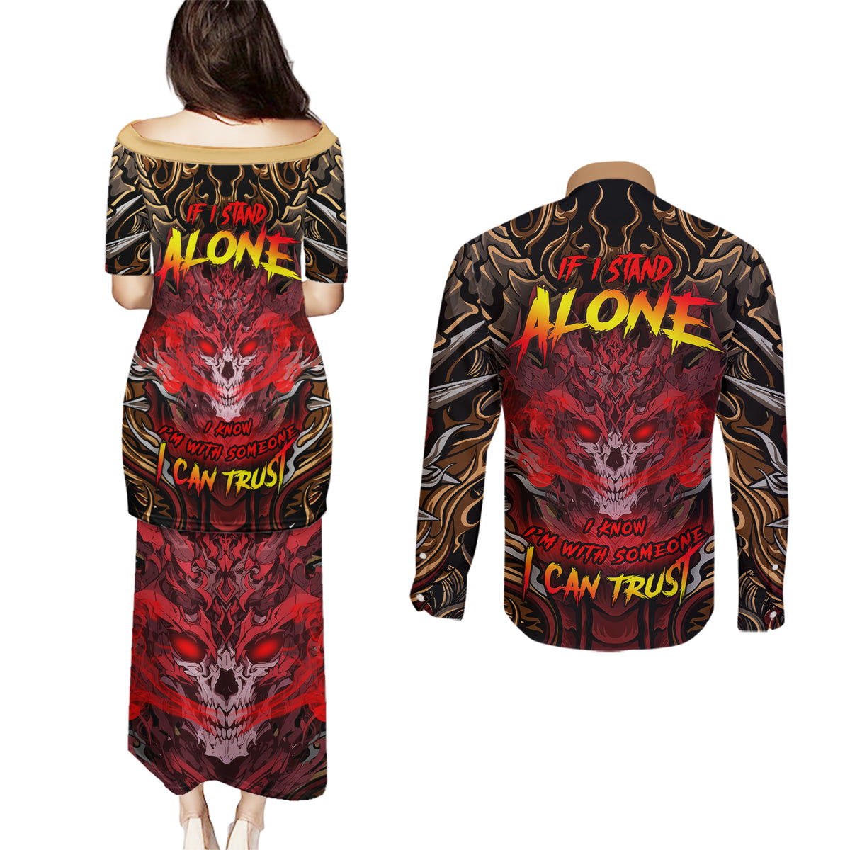 If I Stand Alone I Know I'm With Someone I Can Trust Couples Matching Puletasi Dress and Long Sleeve Button Shirts - Wonder Print Shop