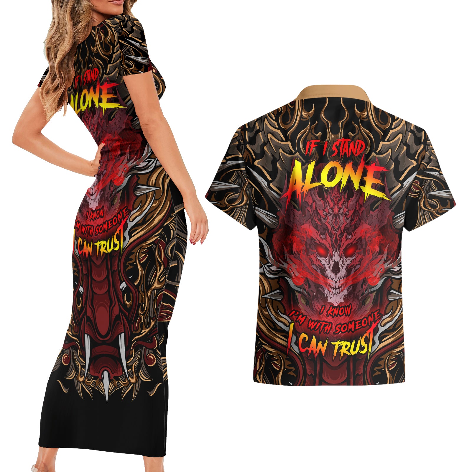 If I Stand Alone I Know I'm With Someone I Can Trust Couples Matching Short Sleeve Bodycon Dress and Hawaiian Shirt - Wonder Print Shop